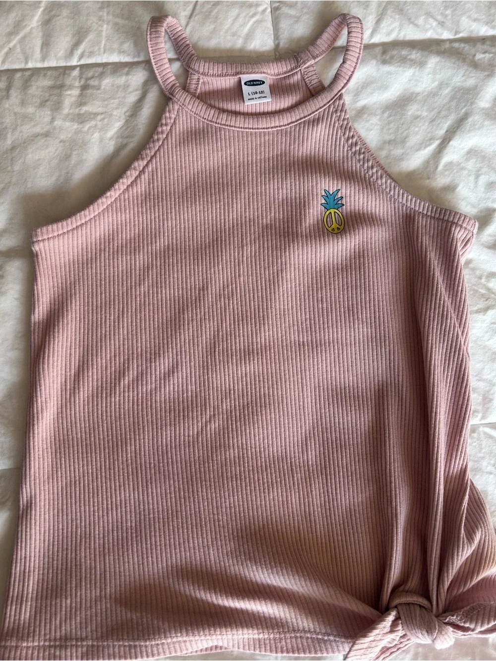 Old Navy Pink Ribbed Knot Tank with Pineapple Patch